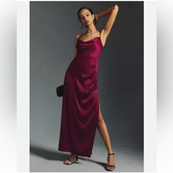 Fame and Partners Maxi Satin Burgundy Dress m81 - Picture 1 of 5